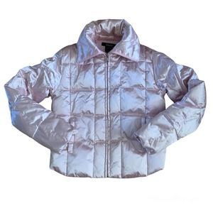 Taunt S Shiny Metallic Zip Puffer Jacket Coat Bubblegum Pink Y2K Retro McBling